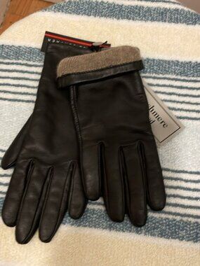 PERFECT FOWNES NWT Size 6,5 LEATHER GLOVES CASHMERE LINED BROWN